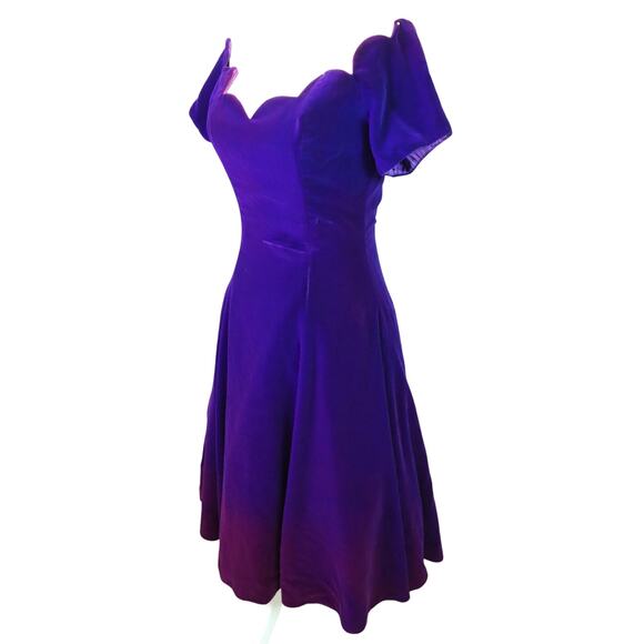 Vintage 80s Karen Lucas For Niki Purple Pink Ombre Velvet Off Shoulder Dress 8 - Picture 3 of 10